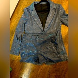 Woman’s suit with shorts. Blue glitter. Size large. SHEIN.